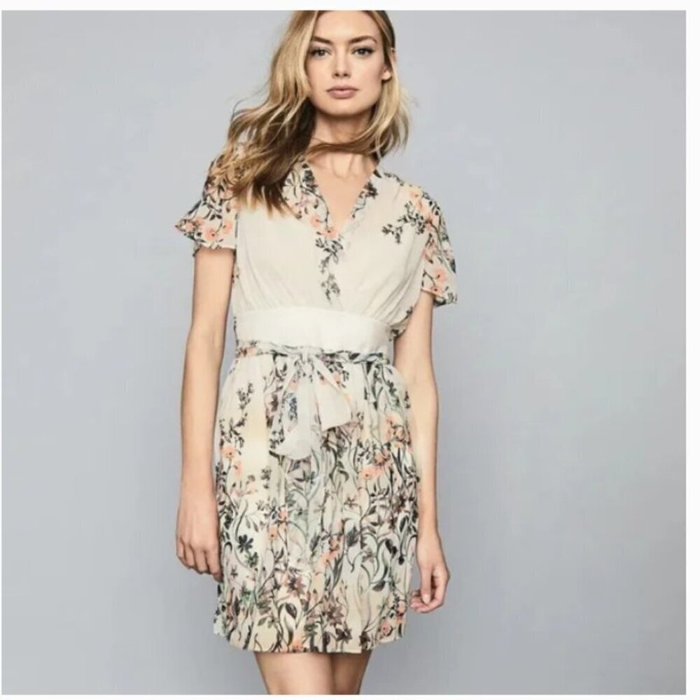 Reiss Cream 'Sadie' Floral Print Semi-Sheer Mini Dress - Size 10 - Picture 1 of 10